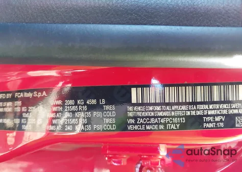 2015 Jeep Renegade Sport from USA, damaged, VIN ZACCJBAT4FPC16113